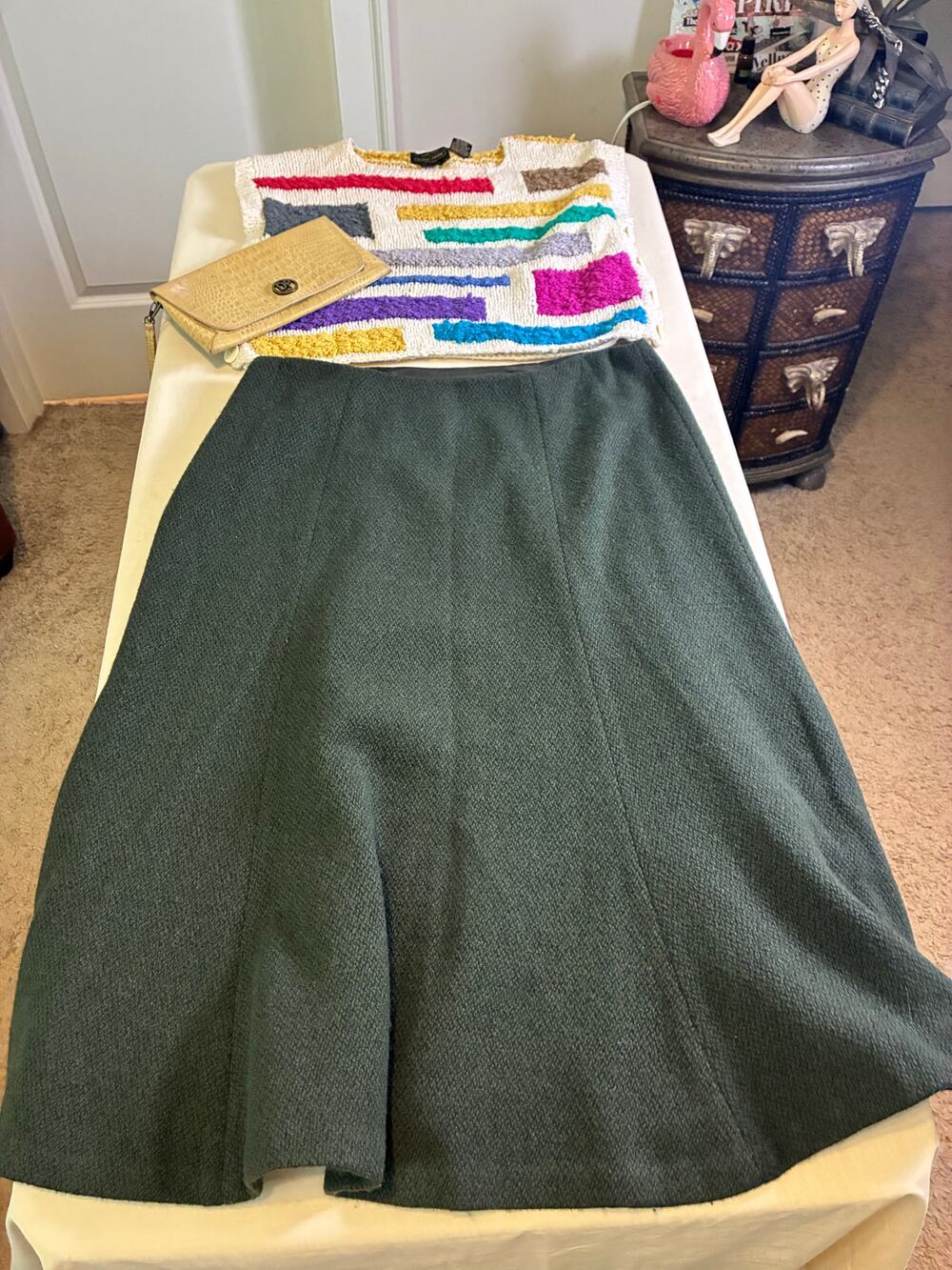 Lauren Ralph Lauren Wool Skirt Size 12 Green A-Line Midi Career Classic Lined